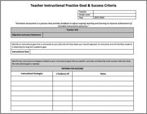 Teacher Instructional Practice Goal and Success Criteria